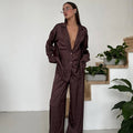 Womens Printed Loose-Fit Long-Sleeve Pajama Set With Pants