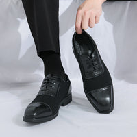 Men's Thick-soled Raised Round Toe Lace-up Business Leather Shoes