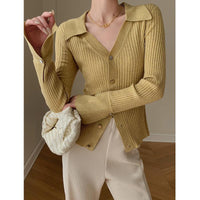 Fashionable Temperament Solid Color V-neck Knitted Cardigan