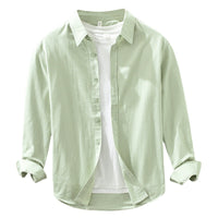 Solid Color Long Sleeve Basic Men's Retro Casual Shirt