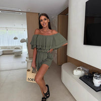 Solid-color Ruffled Off-shoulder Jumpsuit For Women
