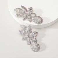 Rhinestone Floral Teardrop Dangle Earrings For Women Wedding Evening Party Prom Formal Luxury Statement Jewelry