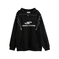 Men's Winter American Style Trend Zipper Design Loose Neutral Cardigan Velvet Padded Hooded Sweatshirt