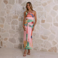 Sexy One Shoulder Printed SlimFit Mesh Dress
