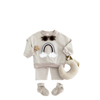 Baby Multi-color Rainbow Patchwork Cloud Embroidery Top And Pants Set