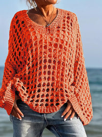 Loose Leisure All-matching Hollow Long Sleeve Plus Size Women's Knitted Sweater