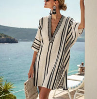Womens V-neck Dress For Beach Vacations 3D-printed Relaxed Fit