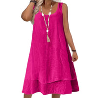 Womens Casual Loose-Fitting Stylish Elegant Sleeveless Solid-Color Crew-Neck Dress