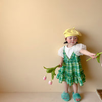 Girls Summer Clothes Children's Green Plaid Baby Suspender Skirt
