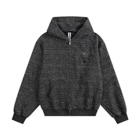 Korean Striped Hooded Cardigan Sweater Women's Loose Slimming