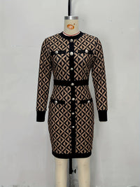 Women's Plaid Round Neck Long Sleeved Knitted Dress