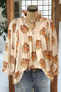 Loose-fitting Womens V-neck Top With Puffed Sleeves