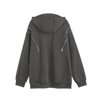 Men's Winter American Style Trend Zipper Design Loose Neutral Cardigan Velvet Padded Hooded Sweatshirt