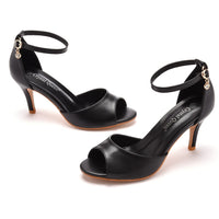 7cm Peep-toe High-heeled Sandals Shallow Mouth Buckle Plus Size