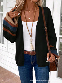 Patchwork Loose Sweater Cardigan Knit Casual Coat