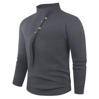 Mens Fashion Stand Collar Sweater With Slanted Buttons Mens Casual Pullover