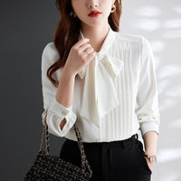 Light Brown Lacing Chiffon Long Sleeve Shirt For Women