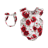Rose Cotton Jumpsuit Triangle Rompers Including Headband