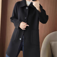 Double Faced Wool Mid Length Doll Collar Slim Fit Flattering Coat
