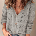 V-neck Hollow-out Single-breasted Long-sleeve Knit Cardigan
