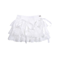 French Retro White Sweet Lace Pleated Skirt