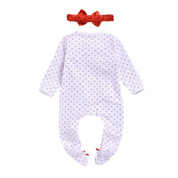 Infant Polka Dot Bowknot Long Romper Headdress Romper