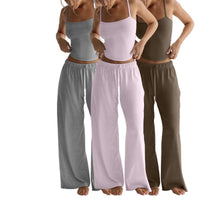Women's Casual Midriff-baring Tank Top And Wide-leg Pants Set