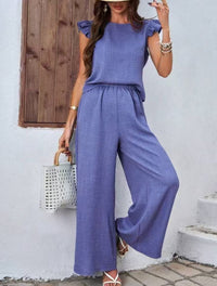 Elegant Crew-neck Vest And Wide-leg Pants Womens Outfit