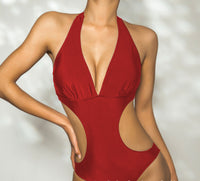 Simple Solid Color Hollow One-piece Bikini Swimsuit