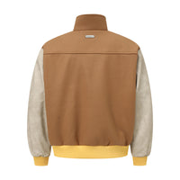 Baseball Uniform Men's Jacket Color Contrast Patchwork PU Leather Sleeve