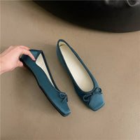 Bow Satin Shoes With Hidden Heels Women's New Square Head