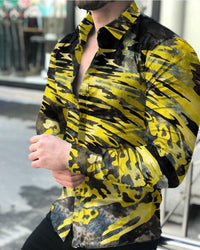 New Men's Lapel Casual Youth Printed Top