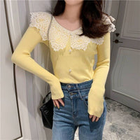 Korean-style Elegant Lace-panelled Outerwear Base Top
