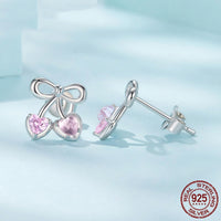 Sweet Cherry Stud Earrings Romantic Girl Heart S925 Sterling Silver