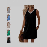Women's Contrast-color V-neck Sleeveless Dress