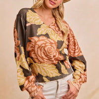 Women's Long-Sleeve Floral Print Sweater