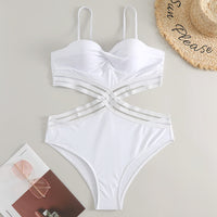 Women's Solid Color European And American Lace Up One-piece Bikini