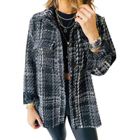 Women's Lapel Loose Button Long Sleeve Plaid Jacket