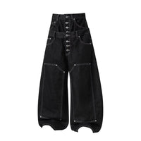 Womens American-Style Embroidered Button-Front Scissor-Cut Jeans