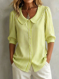 Mid-sleeve Striped V-neck Shirt Top T-shirt Womens Clothing
