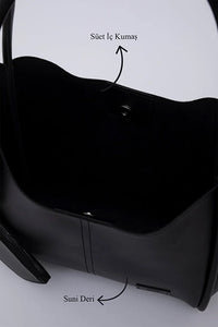 Black SHK108 Faux Leather Women Hand And Shoulder Bag With Wallet And Makeup Bag