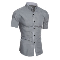 Men's Pure Color Simple Casual Korean-style Slim-fit Short-sleeved Shirt