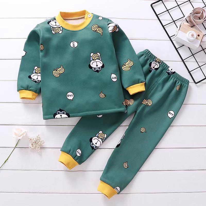 Children's Thermal Underwear Set Fleece-lined Thickened Boys' Clothes Infant Autumn And Winter Clothes Baby Girl Warm Clothing Suit