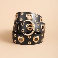 Sexy Punk Style Metal Air Eye Belt For Women With Jeans Skirt Hip Hop Heart Cutout Black Belt