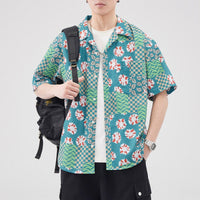 Retro Hawaiian Style Seersucker Short Sleeve Shirt Men
