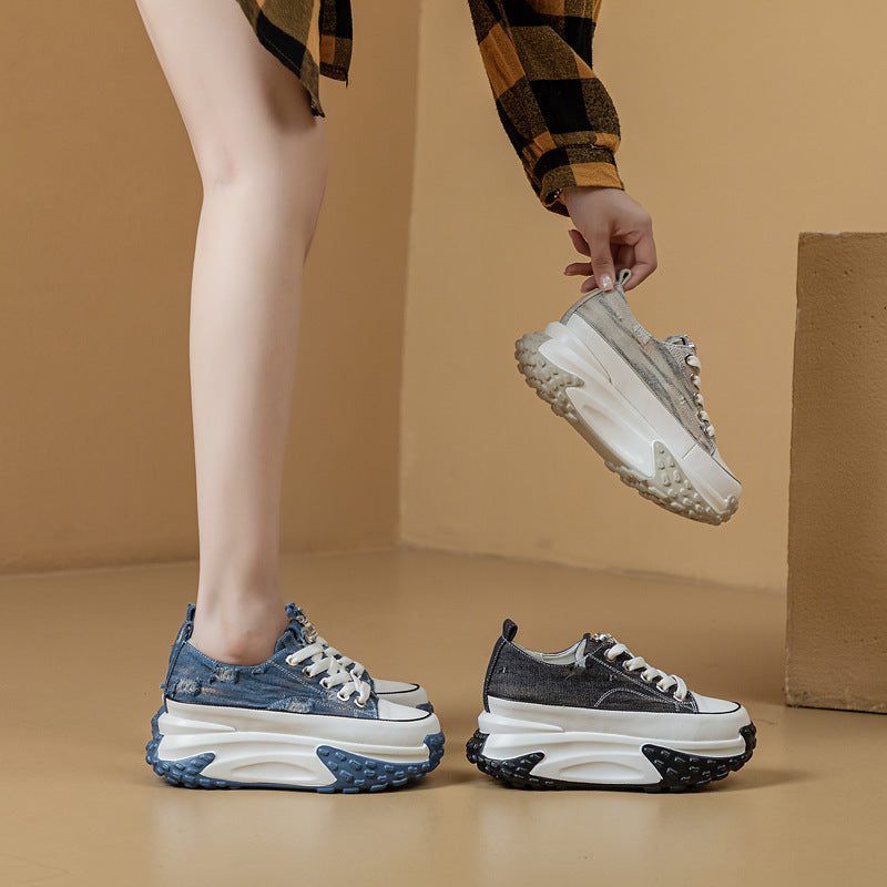 All-matching Jeans Retro Genuine Leather Elevator Sneaker