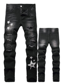 Men's Motorcycle Zipper-Decorated Jeans Slim Fit Ripped