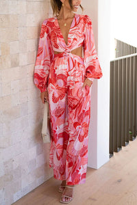 Women's Casual Backless Print Jumpsuit
