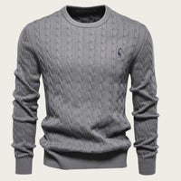 Embroidered Solid Color Knitted Sweater With Deer Pattern