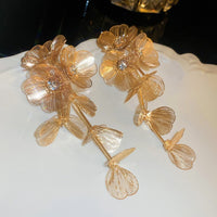 Vintage Flower Tassel Metallic Stud Earrings, Luxury Elegant Ear Jewelry